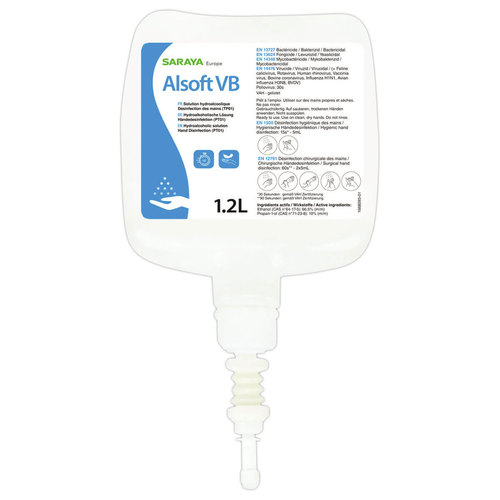 Solution hydroalcoolique pour distributeur Saraya - Delynov Alsoft VB de 1.2 L