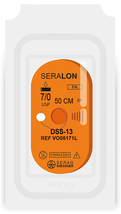 SERALON non-absorbable blue (7/0) DSS-13 needle 50 CM box of 24 sutures - Serag & Wiessner (VO05171L) - Delynov