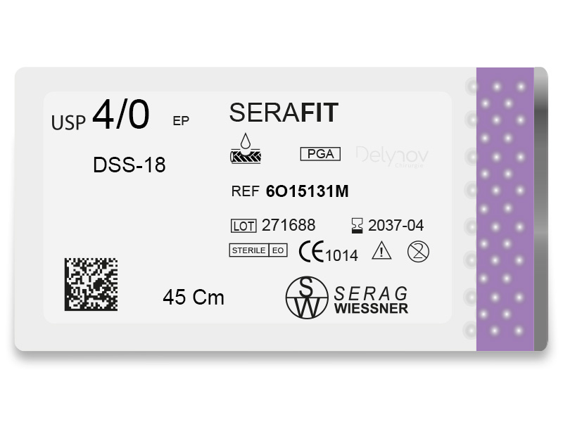 SERAFIT absorbable purple (4/0) DSS-18 needle 45 CM box of 24 sutures - Serag & Wiessner (6O15131M) - Delynov