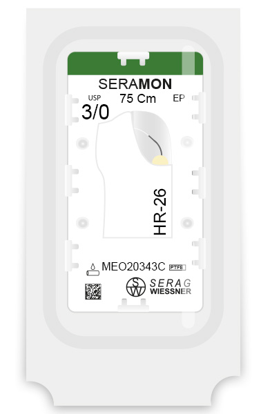 SERAMON non-absorbable colorless (3/0) HR-26 needle 75 CM box of 24 sutures - Serag & Wiessner (MEO20343C) - Delynov