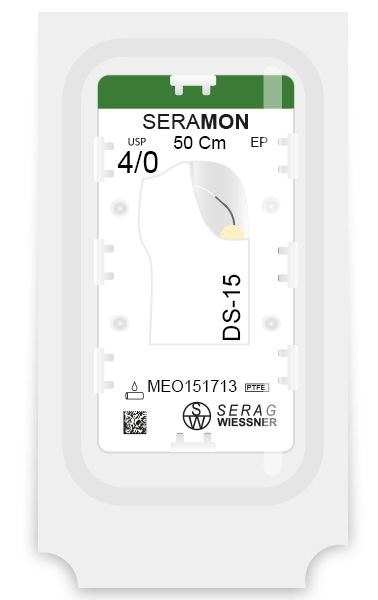 SERAMON non-absorbable clear (4/0) DS-15 needle 50 CM box of 24 sutures - Serag & Wiessner (MEO151713) - Delynov