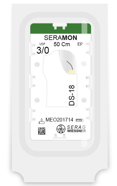 SERAMON non résorbable incolore (3/0) aiguille DS-18 de 50 CM boite de 24 sutures - Serag & Wiessner (MEO201714) - Delynov