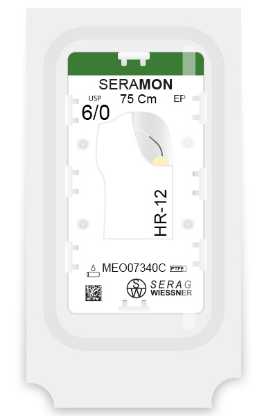 SERAMON non-absorbable colorless (6/0) HR-12 needle 75 CM box of 24 sutures - Serag & Wiessner (MEO07340C) - Delynov