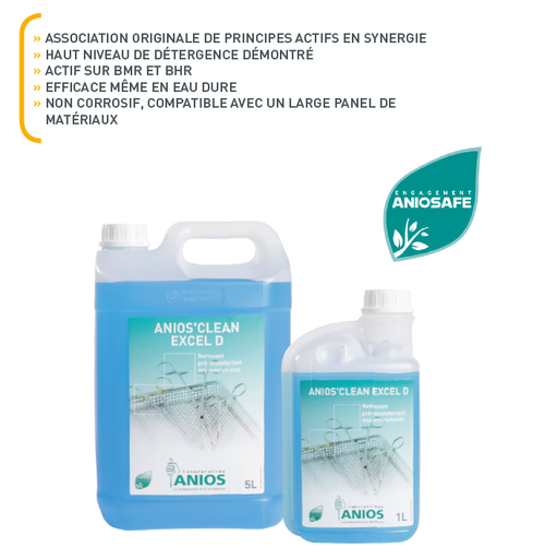 [2416036UG] Carton de 4 x 5 L - Bidons de 5 L avec 1 pompe doseuse - Nettoyant désinfectant ANIOS CLEAN EXCEL D - Anios (2416036UG) - Delynov