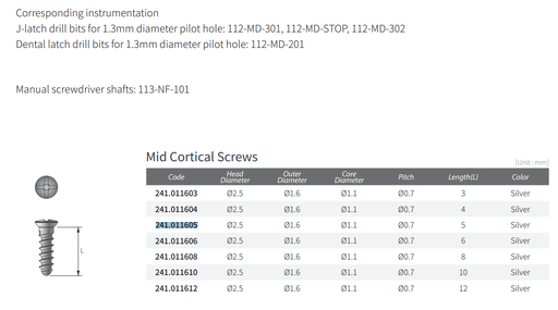 [241.011605] Self-tapping silver plated screw tap - 1.6 L - 5 - JEIL Medical (241.011605) - Delynov