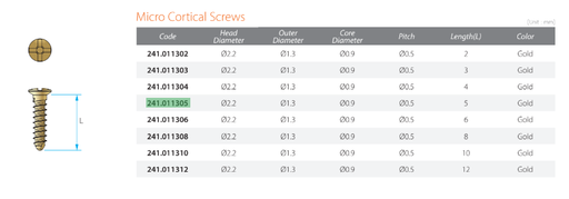 [241.011305] Micro Self Tapping Gold OD - 1.3 L - 5 - JEIL Medical (241.011305) - Delynov